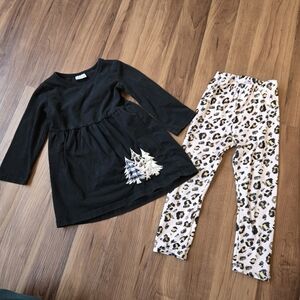Black Dress and Leopard Print Leggings Set 4T VGUC